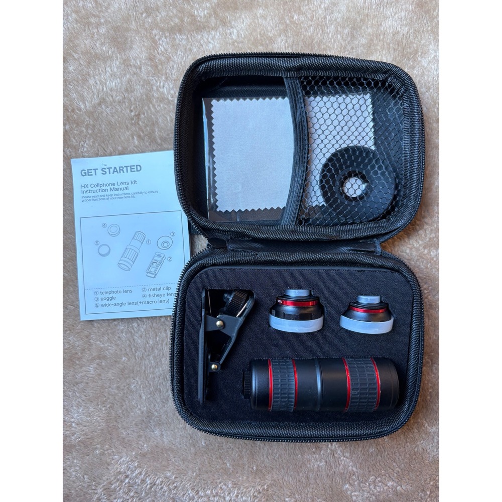 HX Cellphone Lens Kit 3-in-1 Telephoto Fisheye Wide Macro Universal Clip Black